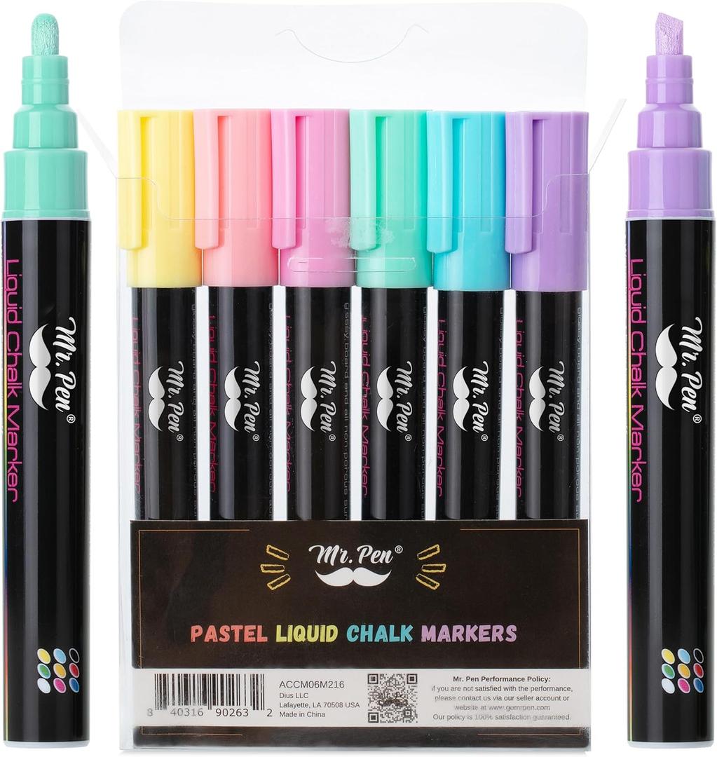 Mr. Pen- Liquid Chalk Markers for Chalkboard Markers, 6 Pack, Dual Tip, Pastel Colors,  Chalk Pens