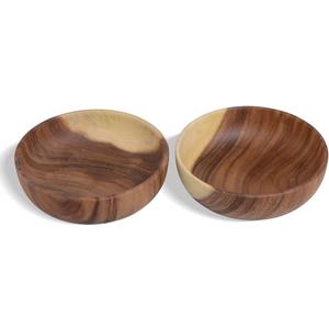 Hand-Crafted From Solid Acacia Wood Salad Bowls 7.1 or 7.9 Inches Set of 2 Individual Large Wood Bowl for Fruits Salads and Decoration Fruit Bowl for Snacks