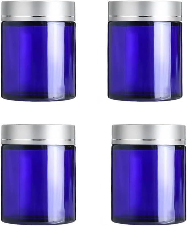 4 Pcs 3.4 oz Blue Glass Jars with Lids,100g Small Glass Containers Cream Jar,Reusable Travel Toiletries Container for Creams,Lotion,Ointmen,Makeup,Powders,Cosmetic,Oils Salves