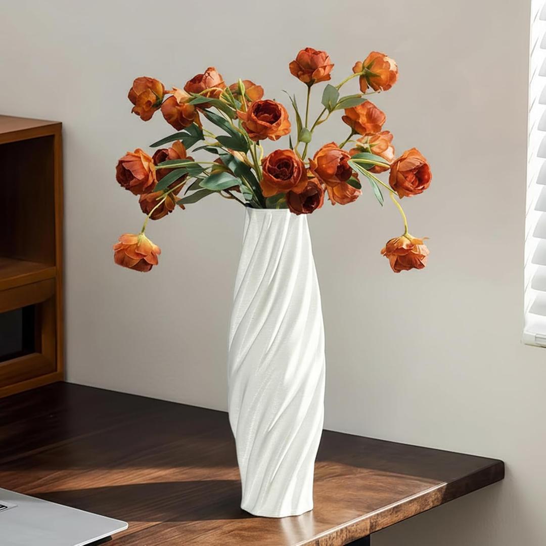 White Sculptural Ceramic Vase, Modern Irregular Shape Decorative Vase for Home Decor, Minimalist Artistic Tabletop Centerpiece for Living Room Bedroom Office