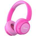 iClever BTH22 Kids Bluetooth Headphones, 60H Play Time, 74/85 dBA Safe Volume, Bluetooth 5.4, USB C, Over Ear Kids Headphones Wireless with Mic AUX Cord for iPad/Tablet/Travel, Blossom Pink