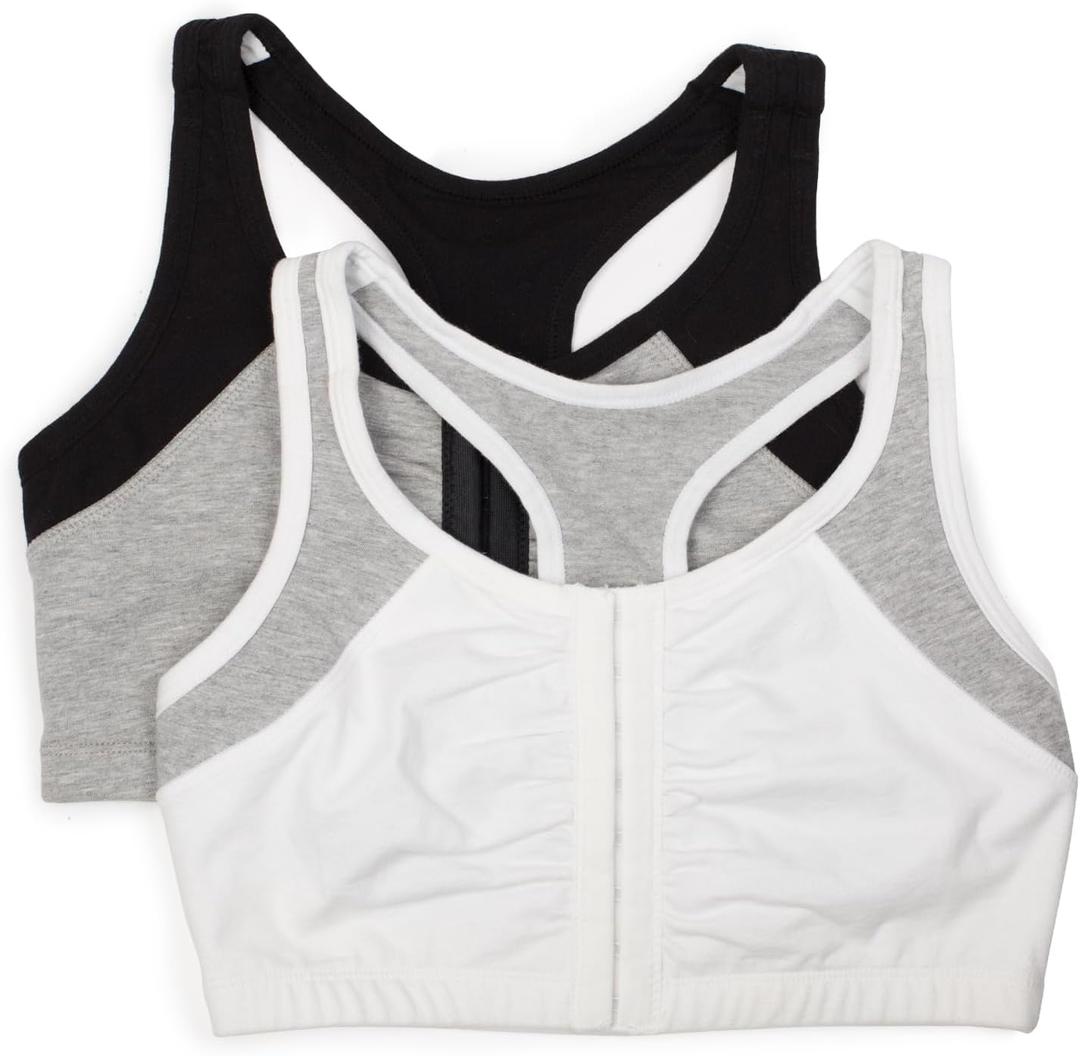 Fruit of The Loom Womens Front Close Builtup Sports Bra (38, White With Grey/Black With Grey)