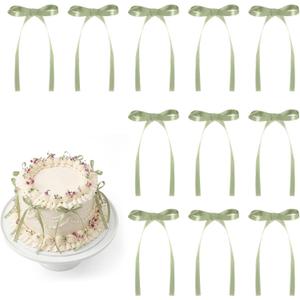 30 Pack Bow Cake Toppers Sage Green Ribbon Bows for Cake Bow Cupcake Toppers Sage Green Bow Birthday Decorations for Sweet 16 Party Decorations Wedding Bridal Baby Shower Engagement Party