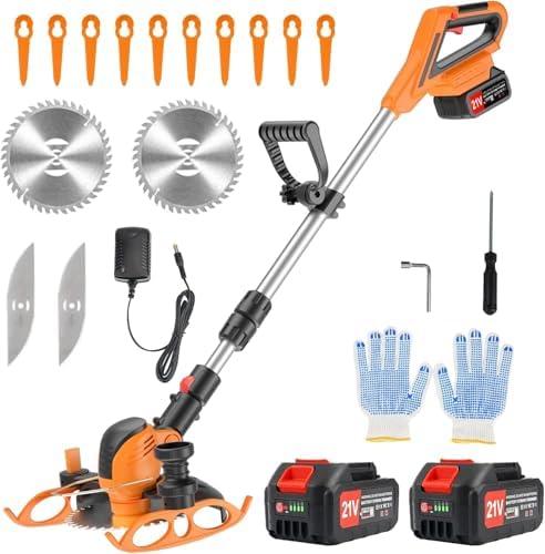 Electric Weed Wacker Cordless, 21V Weed Eater Battery Powered with 2X 2.0 Ah Battery, 2 in 1 Lawn Edger, String Trimmer for Yard Garden Lawn Bush Trimming