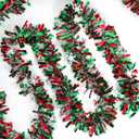 50 Feet Green Red Christmas Metallic Tinsel Twist Hanging Garland with Snowflake for Home Mantle Xmas Tree Staircase Railing New Year Holiday Party Indoor Outdoor Decorations2 Pcs