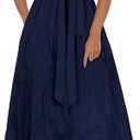 PRETTYGARDEN Summer Dresses for Women 2026 Elegant Classy Short Sleeve V Neck Ruffle A Line Belted Long Beach Vacation Dress (Medium)