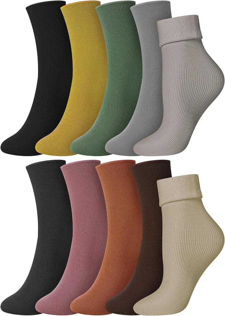 Eurzom 10 Pairs Women Velvet Thermal Socks Winter Warm Fleece Cozy Crew Sock Slim Warm Stockings for Snow and Cold Weather (Classic)