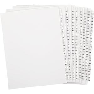 Yeaqee 1-200 Tab Dividers, Numbered Dividers, Un-Punched, Letter Size, White