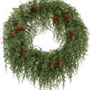 24 inch Christmas Wreath for Front Door, Real Touch Cedar Wreath with Pinecones Large Christmas Door Wreaths Artificial Hanging Pine Wreath for Xmas Indoor Outdoor Windows Holiday Decorations