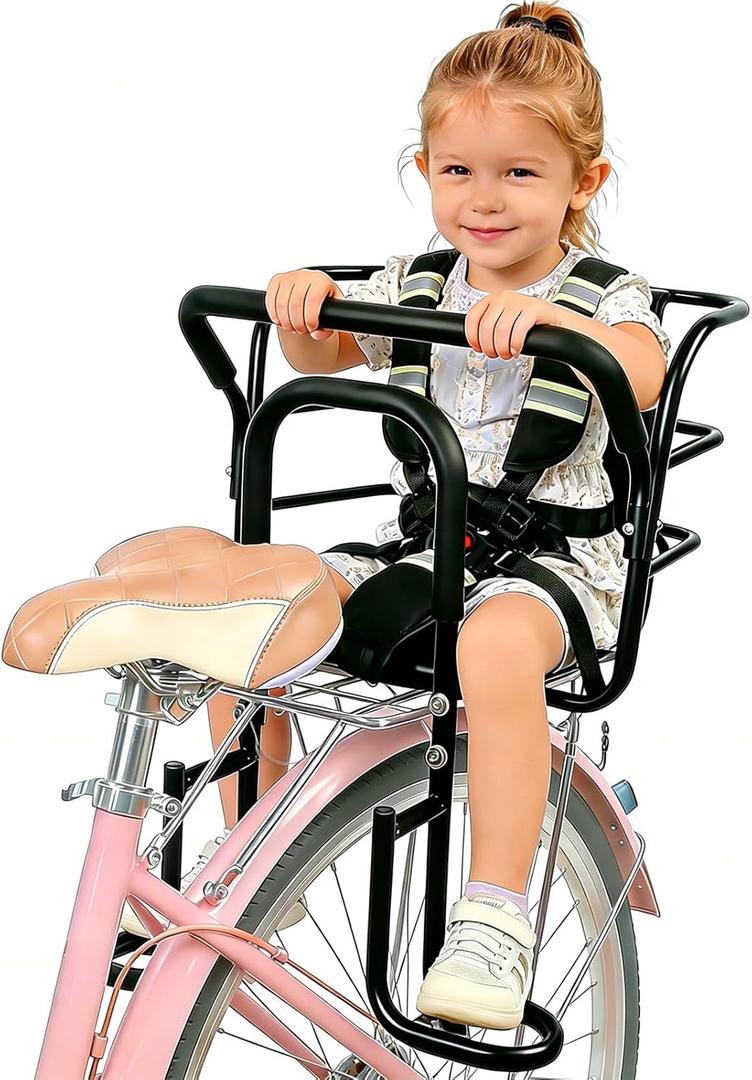 Rear Kids Bike Seat, Heavy Duty Back Mount Kid's Bike Seat for Aged 18 Month - 8 Years Old, Child Carrier Bike Chair for Bicycle Kids Seat, Foam Seat Belt with Reflective Strip, Formal