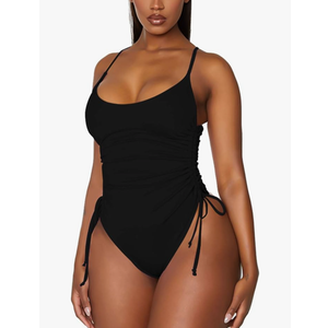 Viottiset Women's Ruched High Cut One Piece Swimsuit Tummy Control Bathing Suit Monokini , Size L
