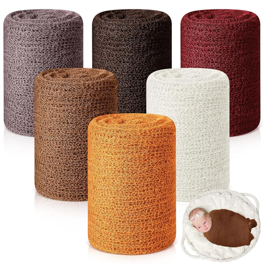 Tudomro 6 Pcs 15.8 x 59'' Newborn Baby Stretch Wraps Set 6 Colors Baby Photography Props Unisex Newborn Long Ripple Wrap Photo Blanket for Girl Boy Christmas DIY Photography(Elegant Color)