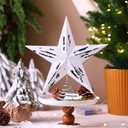 Gejoy 11'' Christmas Tree Topper Rustic Wooden Christmas 3D Five-Pointed Star Tree Topper Vintage Xmas Star Holiday Ornament for Party Office Holiday Indoor Outdoor Decoration