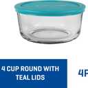 Anchor Hocking SnugFitTM Round Food Storage Containers with Lids (4-Piece, 4-cup, Teal, oven-safe)