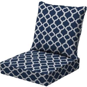 Arden earthFIBER Outdoor Deep Seat Cushion Set, 24 x 24, Rain-Proof, Fade Resistant, Deep Seat Bottom and Back Cushion for Chair, Sofa Sapphire Blue Garden Trellis
