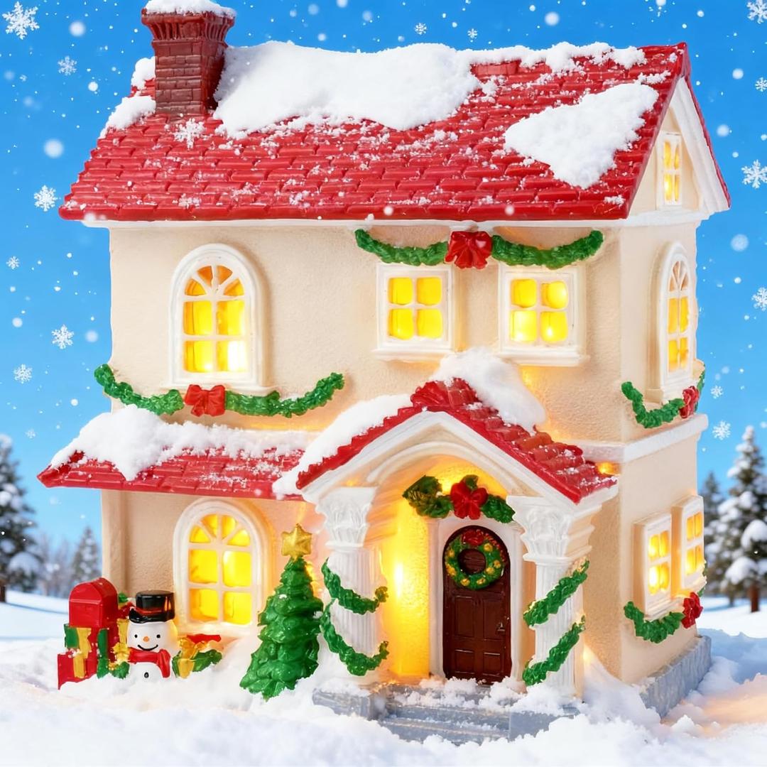 Rileryan Christmas Village House Figurines Christmas Town Village Accessories House Buildings Tabletop Home Indoor Mantel Decoration
