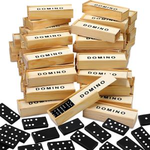 Hungdao 80 Pack Mini Dominoes Set for Adults Bulk Double 6 Dominoes Wooden Miniature Classic Board Games Party Favor Travel Box Educational Toys with Brown Wood Case
