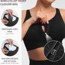 FeelinGirl Zip Front Closure Bras for Women No Underwire Compression Post Surgery Bra with Wide Adjustable Straps (Black, S)