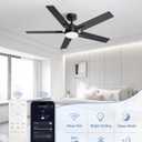 52 Inch Smart Ceiling Fans with Lights, Compatible with Alexa/Remote/APP, Downrod Mount, Reversible DC Motor, High CFM, 5 Blades, 6 Speeds, 3CCT, Dimmable, for Bedroom, Living Room, Black