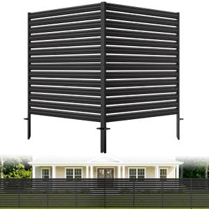 2 Panel No Dig Privacy Fence Screen, 48" H × 48" W Metal Outdoor AC Fencing
