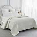 Sophia & William Bed Quilt Bedspread Coverlet - Reversible, Lightweight - Queen Size, Ivory
