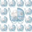 Threehoney 12 Pcs Baby Shower Mini Carriage Decoration Blue Metal Wired Fillable Candy Stroller Baby Shower Table Centerpiece for Guest Gender Reveal Wedding Party Favor Gift