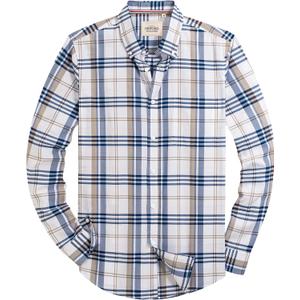 Alimens & Gentle Mens Solid Oxford Shirt Long Sleeve Dress Shirt Work Casual Button Down Shirts with Pocket, Standard, X-Large, Check-light Blue & White
