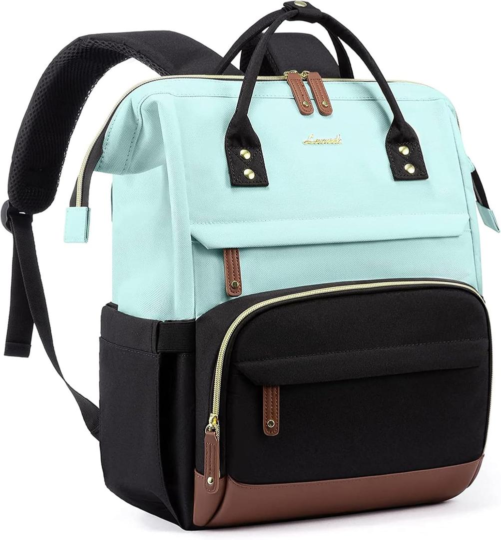 LOVEVOOK Laptop Backpack for Women, 15.6 Inch Work Business Backpacks Purse With Large Capacity, Waterproof Nurse Bag College Bookbag for School, Waterproof Casual Daypack for Travel (Mint Green-black)