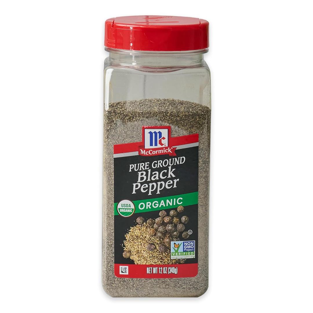 2 x McCormick Black Pepper, Pure Ground, Organic, Non GMO, Enjoy Distinctive Pepper Flavor While Cooking & Tableside, 12 oz (EXP 03/28/28)