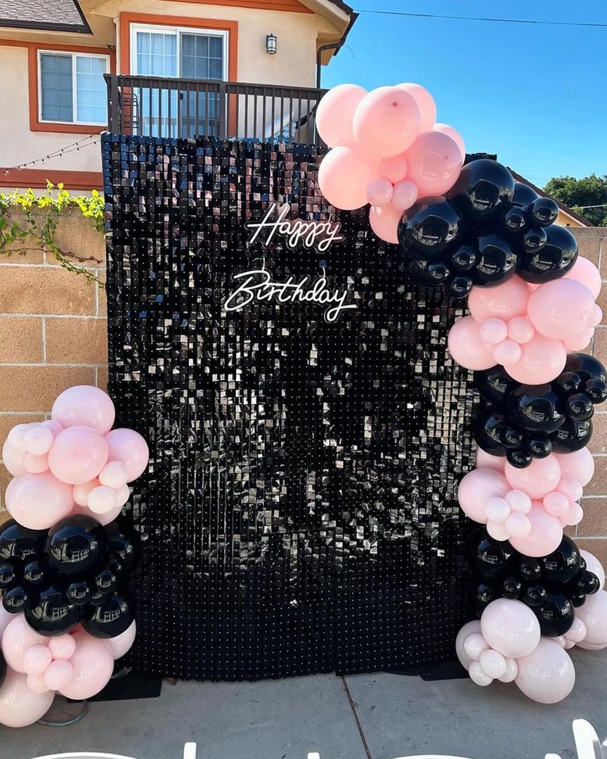 Black Shimmer Wall Backdrop Panels 6ftx4ft Square Sequin Graduation Backdrop for Birthday Anniversary Wedding Engagement Halloween Decoration