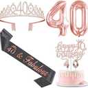 40th Birthday Decorations Women with Black 40th Birthday Sash, Cake Topper and Candles, Number Balloons Rose Gold, 40 Year Old Gifts for Women