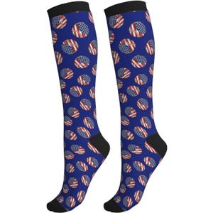 Compression Socks Knee High Circulation Support Socks For Women Men Athletic Running Hiking Travel (One Size, Usa Flag Softball)
