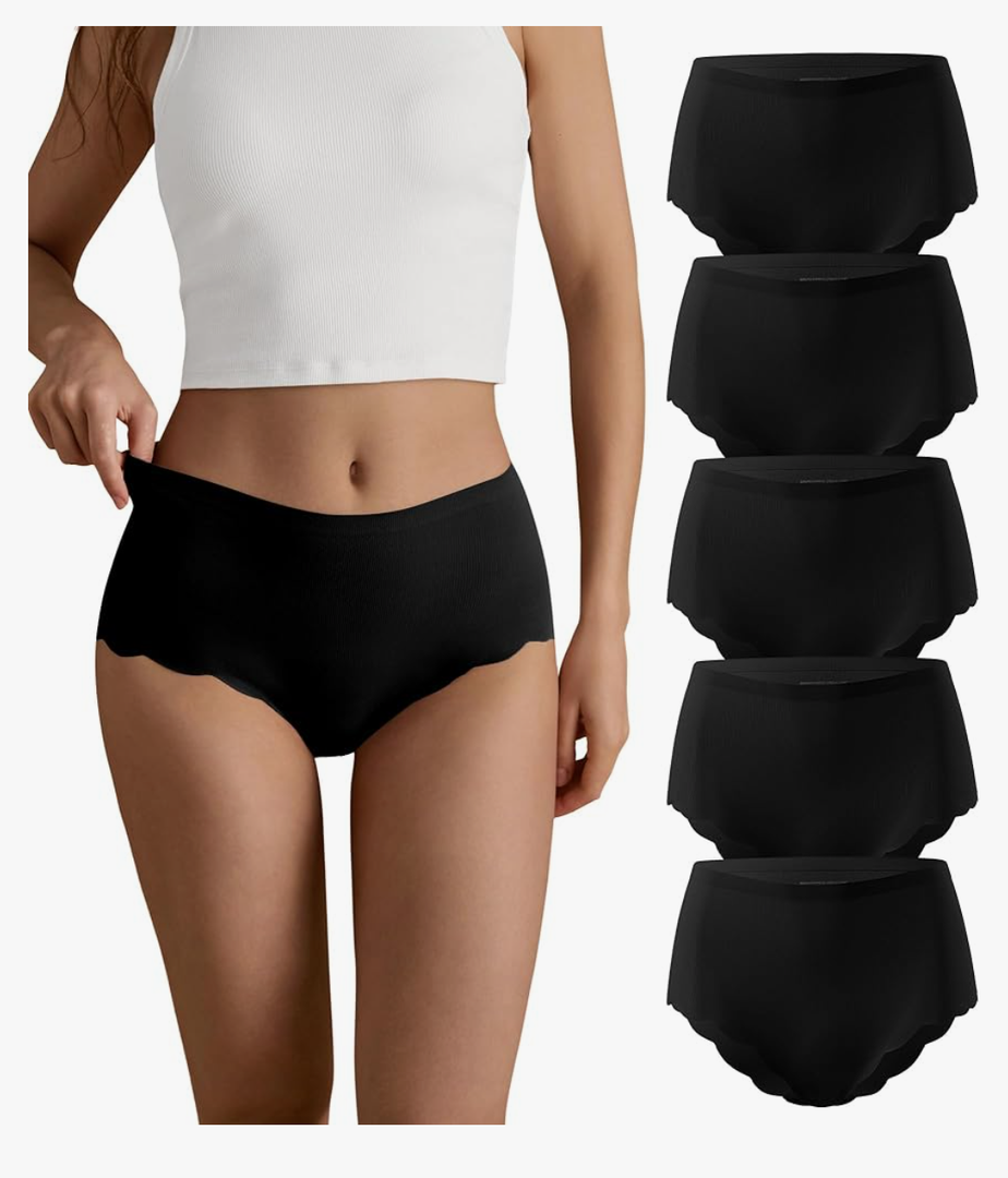 SHARICCA Seamless High Waisted Underwear for Women Cheeky Underwear Wave Edge No Show Bikini Panties Ribbed Panties Pack Of 5, XL