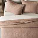 EVERGRACEHOME 100% Cotton Modern Lines Quilt Set Queen Size, Pre-Washed Soft Striped Coverlet Bedspread, 3 Piece Lightweight Bedding Set for All Season, with 2 Pillow Shams, Rose Dust