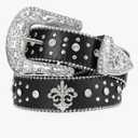 JASGOOD Rhinestone Studded Belt for Men Women, Western Leather Belt for Cowgirl Cowboy Vintage Bling Belt for Pants Dress