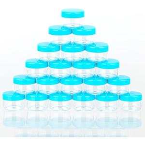 ZEJIA 5 Gram Sample Containers with Lids, Mini Makeup Containers, Empty Plastic Travel Cosmetic Containers with Labels(25 Count, Blue Lid)