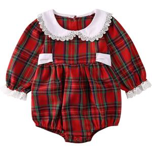 Baby Girl Christmas Dress Matching Newborn Girl Bodysuit Plaid Lace Princess Skirt Family Clothing (12-18 Months, Romper/Long Sleeve)