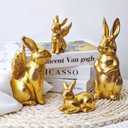 4 Pack 7.3" Gold Bunnies Easter Bunny Figurine, Easter Gold Rabbit Decor Resin Statues for Home Spring Table Ornament Decoration(Rabbit with Wings)