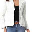 Allegra K Tweed Blazer for Women's Notch Lapel Long Sleeve 2025 Fall Elegant Business Casual Jacket (White, S)