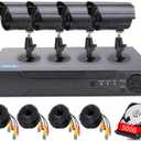 4CH DVR Wired CCTV Security System with 4pcs 1080P Metal Waterproof Surveillance Camera Infrared Night Vision Motion Detection for Indoor Outdoor 24/7 Recording (Include 500GB HDD) Remote Access (Black)