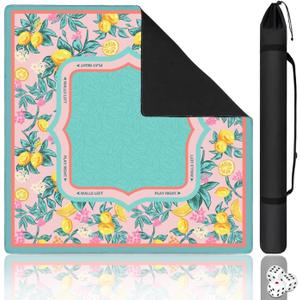 Blue Mahjong Mat for Table, 31.5 * 31.5in Anti Slip Lemon American Mahjong Table Mats, Noise Reduction, Neoprene Mah jongg Mat with Carrying Bag & 3 Dices, Mahjong Sets Gift, Board Tile Games Mats, 31.5x31.5in