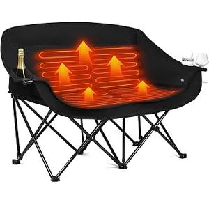 Heated Double Camping Chair - Heated Loveseat Padded Chairs for 2 Person
Winter Warm Padded Comfy Heavy Duty Oversized Camp Couch for Adults Outside Outdoor Sports Lawn Chair Support 600lbs,Allblack