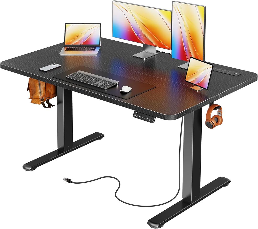 Huuger 47 X 24 Inch Electric Standing Desk with Power Outlets and USB-C Port, Height Adjustable Desk, Sit Stand Desk for Home Office, Computer & Gaming Desk with 4 Presets, Stable Steel Frame, Black
