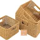 myHomeBody Wicker Storage Basket, Storage Cubes, Woven Baskets for Organizing, Resin Wicker Set of 3, Tan