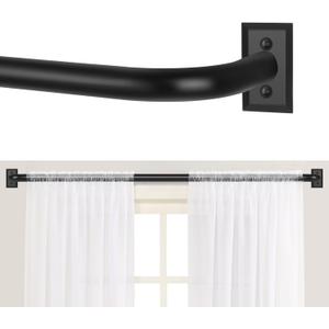 Black Wrap Around Curtain Rods 66 to 120:Blackout Heavy Duty Adjustable Long Window Curtain Rod Room Darkening Modern Industrial Curved French Return Metal Drapery Rod Easy Install Matte Black