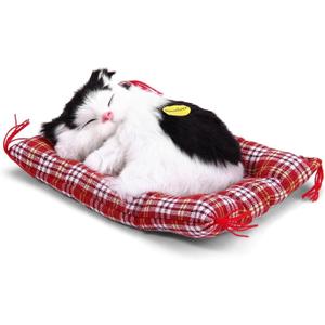 Lovely Simulation Animal Doll Plush Cat Toy with Sound Kids Toy Decorations Stuffed Toys Black & White
