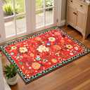 Terrug Floral Entryway Rug, 2x3 Red Christmas Boho Washable Kitchen Throw, Soft Low Pile Cute Small Non-Slip Stain Resistant Vintage for Bedroom Bathroom Laundry