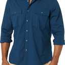 Amazon Essentials Mens Slim-Fit Long-Sleeve Two-Pocket Utility Shirt (Blue, XS)