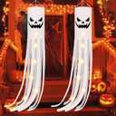 CCINEE 2 Pack Halloween Ghost Windsock Flag with Lights, 70.8 Inch Glow in The Dark Halloween Outdoor Hanging Decor for Yard Patio Garden Pathway Party Decoration(2024 Upgraded)