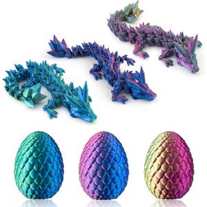 3PCS 3D Printed Dragon with Egg, Small Articulated Crystal Dragons Eggs for Easter Basket Stuffers Home Office Decoration Executive Desk Toys, Pack of 3